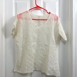 Vintage Sheer Embroidered Linen Top Color Beige Size M